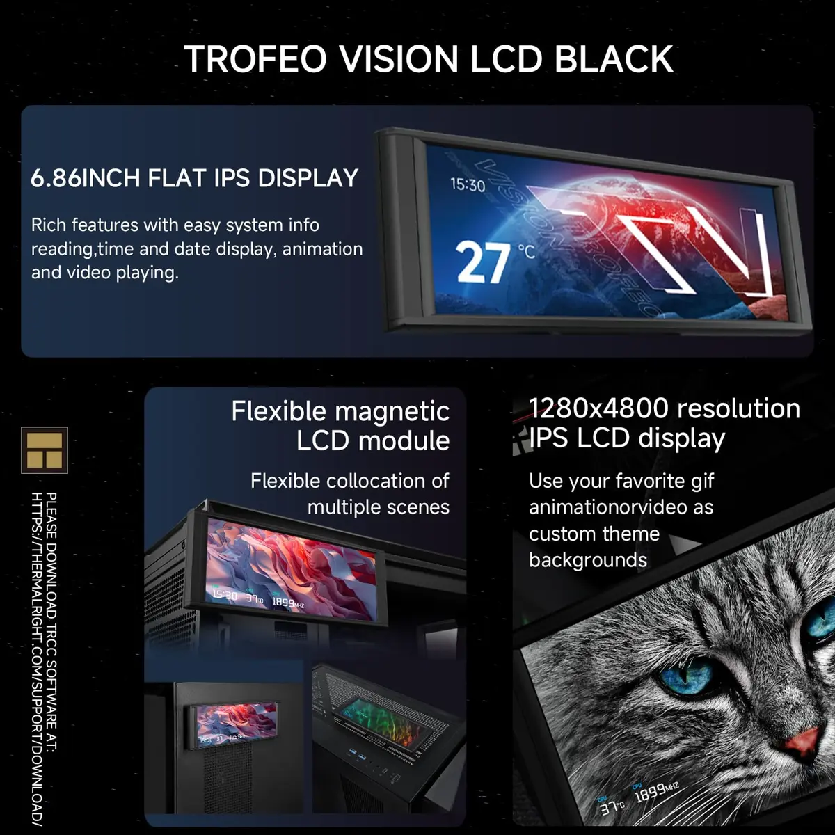 Thermalright Trofeo Vision LCD Black Edition Monitor | 6.86-inch Full-Color LCD Display with DIY Themes - view 2