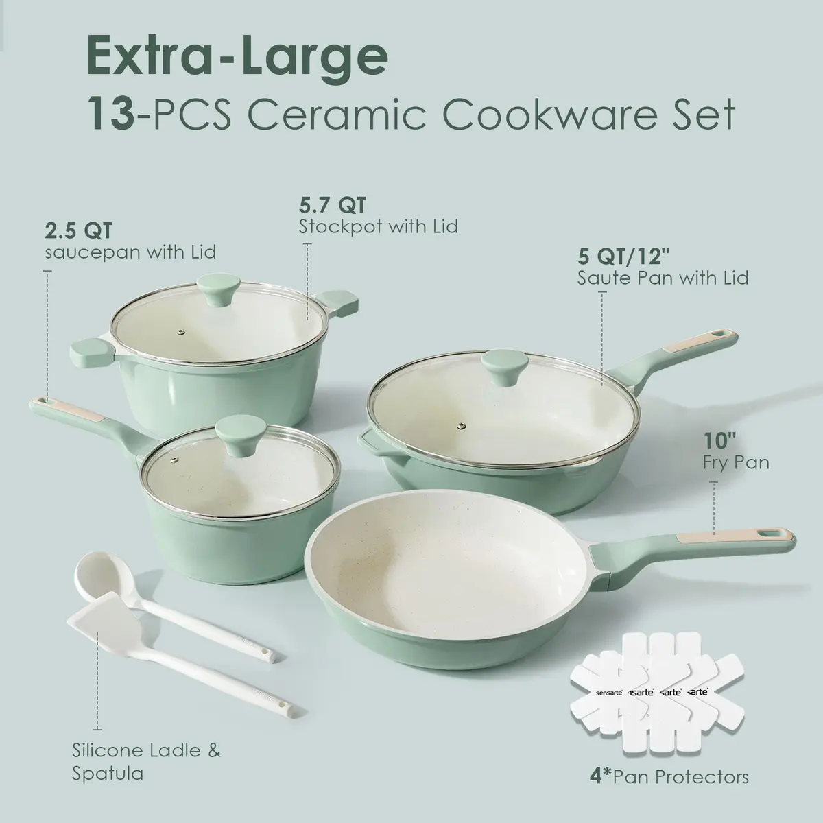 SENSARTE 13-Piece Ceramic Cookware Set with Lids & Utensils | Induction Compatible, Non-Toxic, Dishwasher Safe - view 2