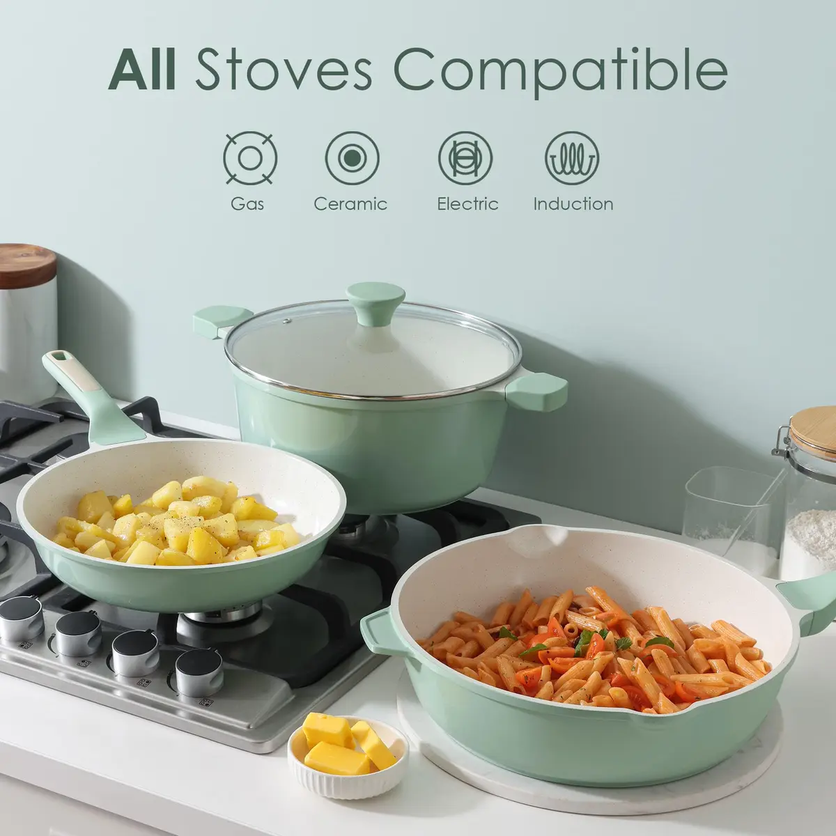 SENSARTE 13-Piece Ceramic Cookware Set with Lids & Utensils | Induction Compatible, Non-Toxic, Dishwasher Safe - view 4