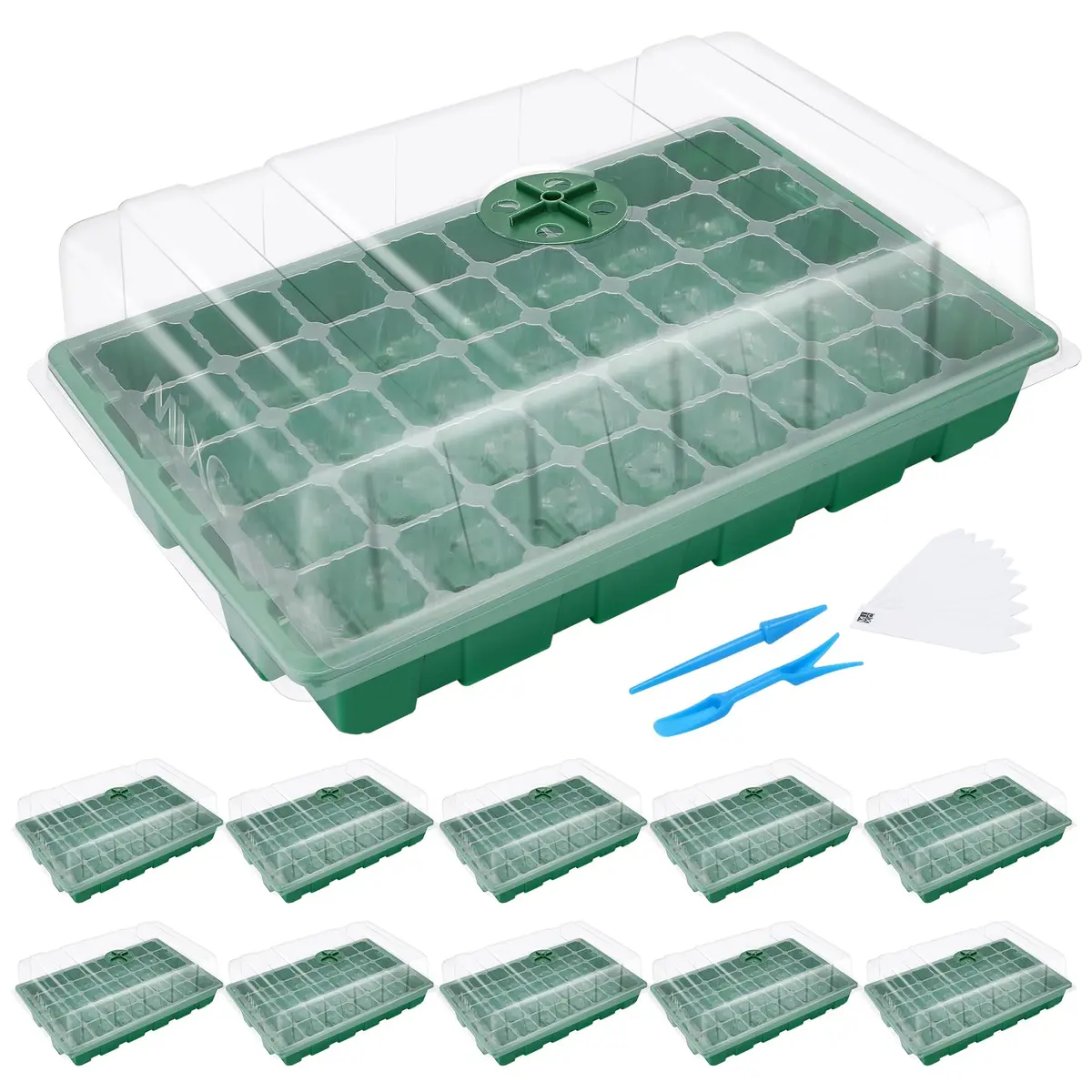 MIXC Green 10-Pack Seed Starter Tray with 400 Cells | 14.6"x 9.84"x 5.1" Seedling Greenhouse Grow Kit - main product image
