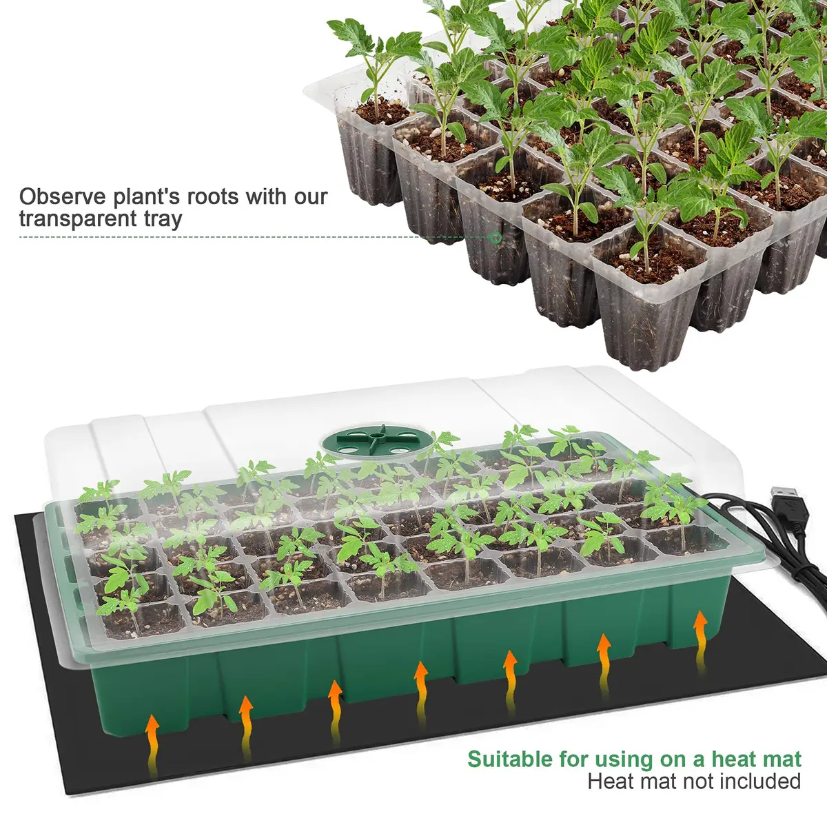 MIXC Green 10-Pack Seed Starter Tray with 400 Cells | 14.6"x 9.84"x 5.1" Seedling Greenhouse Grow Kit - view 5