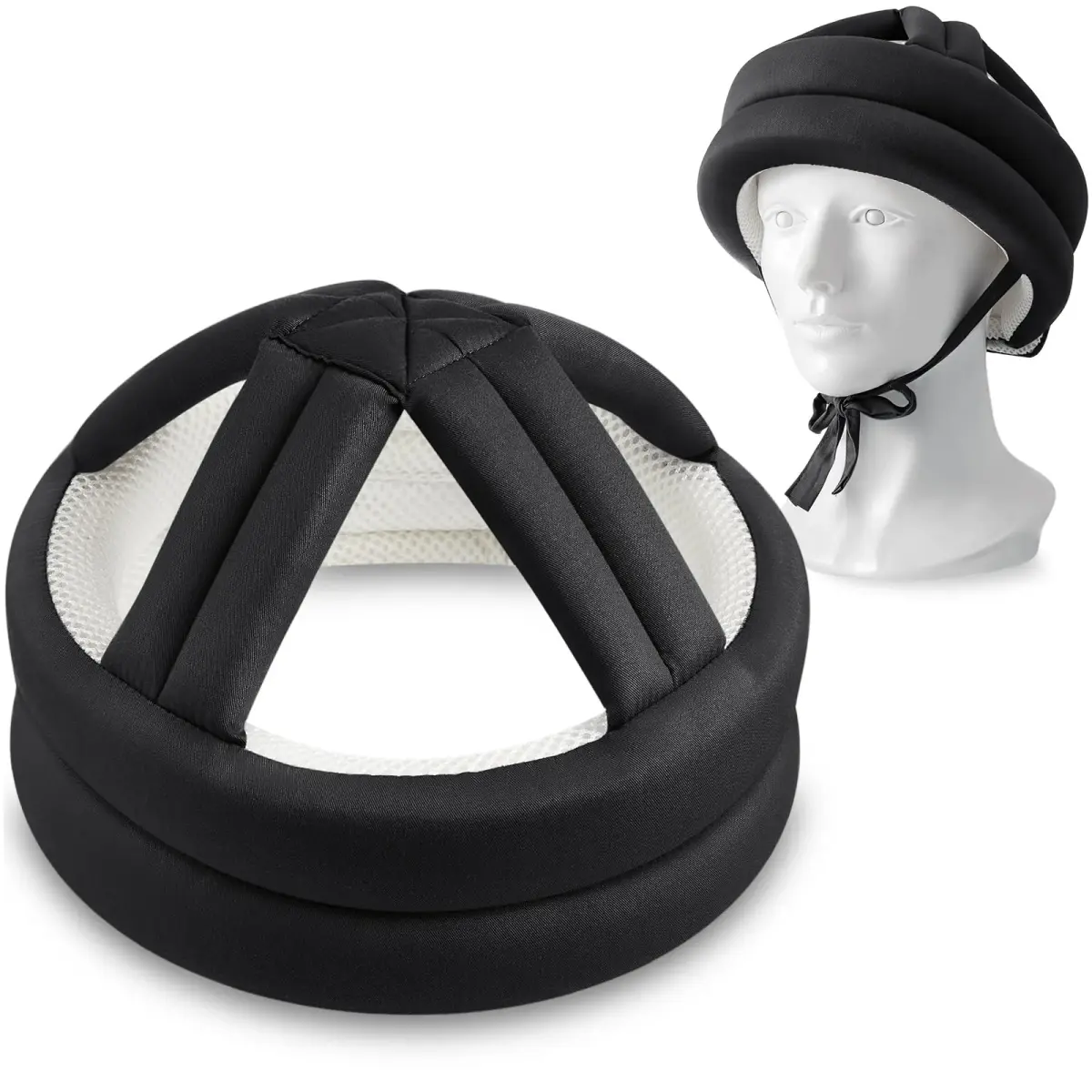 Woanger Black Elder Head Safety Helmet | Adjustable Fall Prevention Cap for Seniors (50-75 cm) - main product image