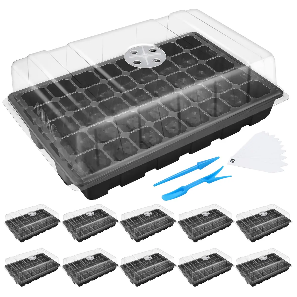 MIXC 10Pack Seed Starter Tray, 400Cell Mini Propagator Greenhouse Grow Kit | Space-Saving, Adjustable Humidity Control - main product image