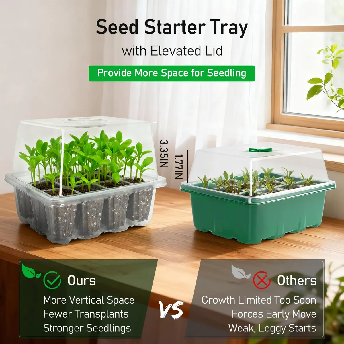 MIXC 10 Pack Seed Starter Tray with Elevated Dome, 120 Cells | 18.2cm (7.17in) x 15.7cm (6.18in) x 13cm (5.12in) - view 2