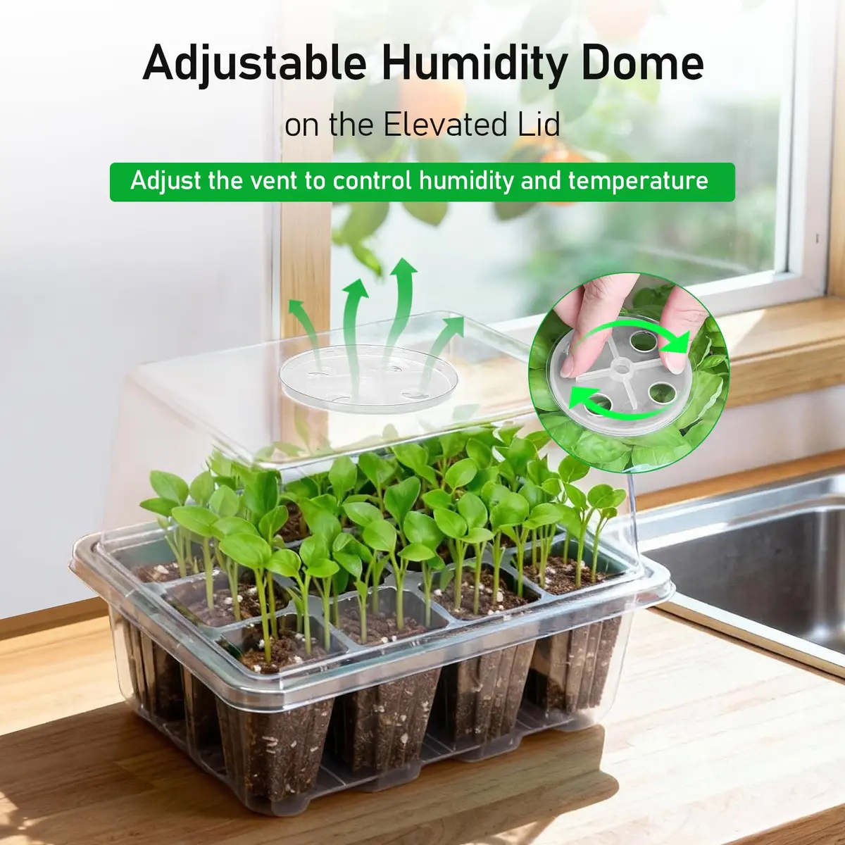 MIXC 10 Pack Seed Starter Tray with Elevated Dome, 120 Cells | 18.2cm (7.17in) x 15.7cm (6.18in) x 13cm (5.12in) - view 3