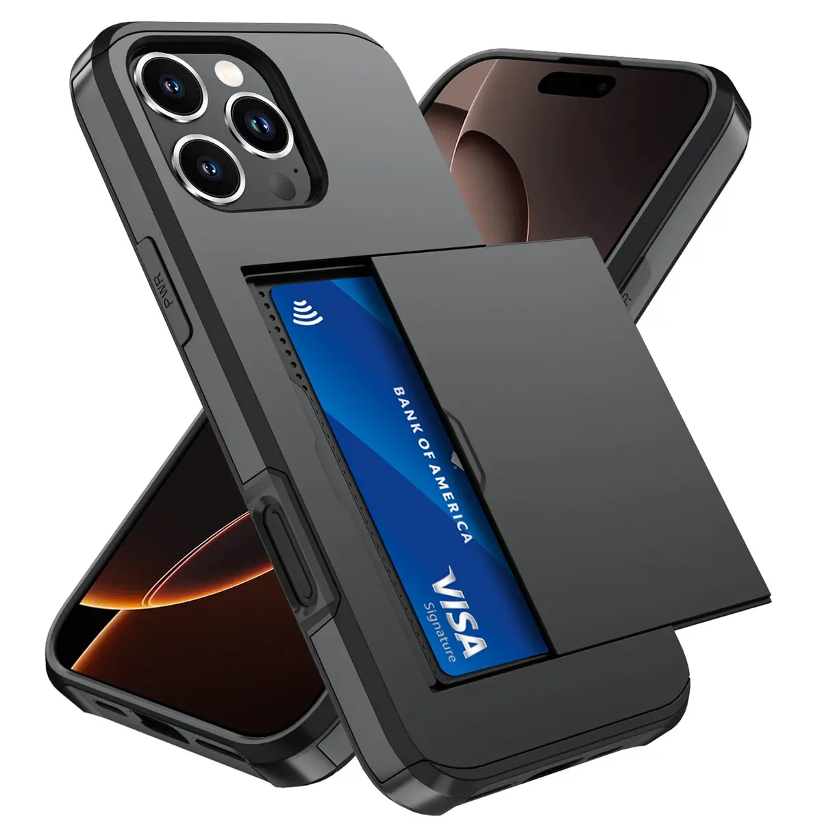 Qinmay Compatible with iPhone 16 Pro Case with Card Holder | Heavy Duty Shockproof Wallet Cover - main product image