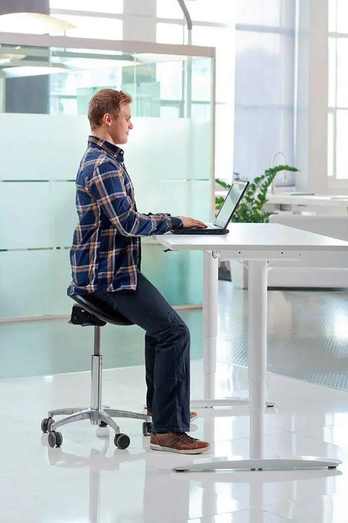 2xhome Ergonomic Saddle Stool | Backless Rolling Office Chair with Adjustable Height & Tilt, PU Leather, Foam Padding, Black with Wheels - view 5