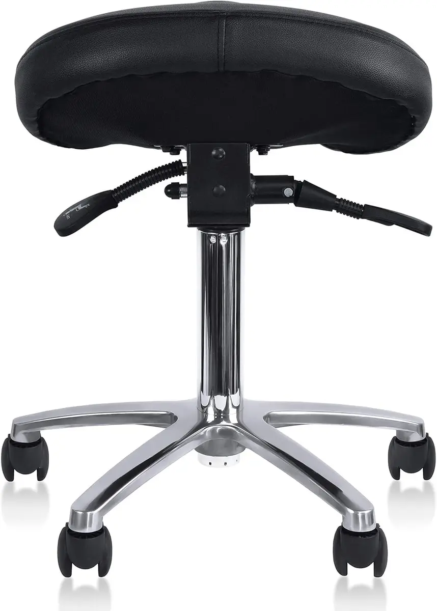 2xhome Ergonomic Saddle Stool | Backless Rolling Office Chair with Adjustable Height & Tilt, PU Leather, Foam Padding, Black with Wheels - view 8