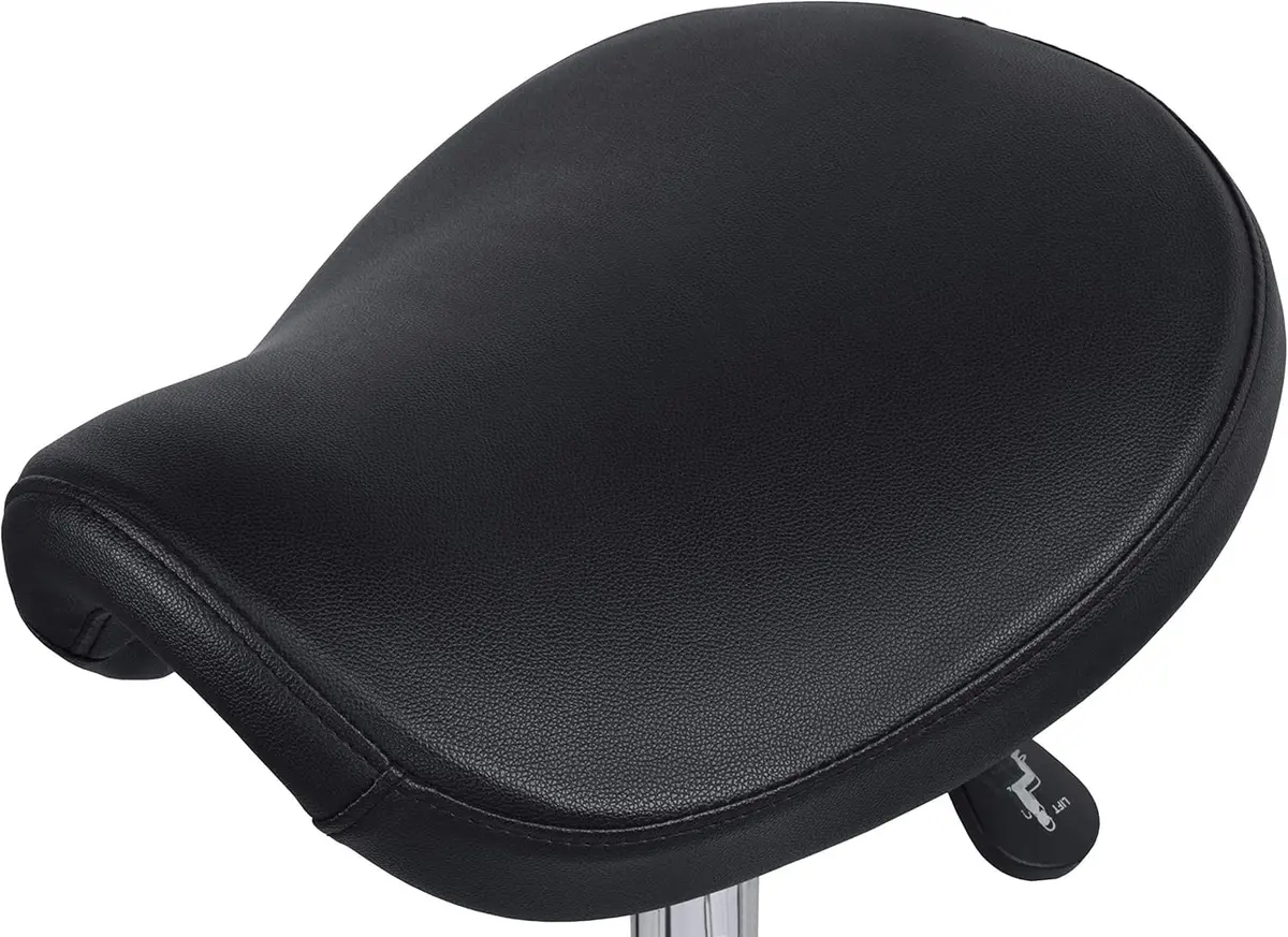2xhome Ergonomic Saddle Stool | Backless Rolling Office Chair with Adjustable Height & Tilt, PU Leather, Foam Padding, Black with Wheels - view 9