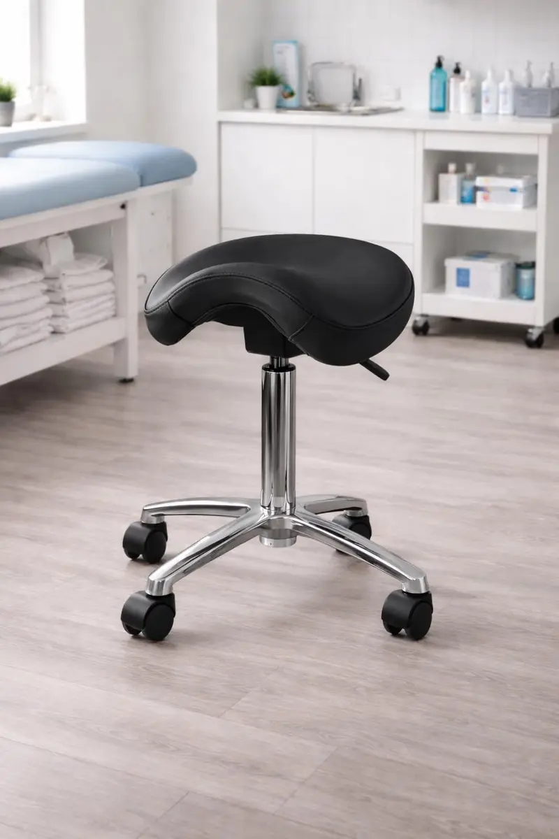 2xhome Ergonomic Saddle Stool | Backless Rolling Office Chair with Adjustable Height & Tilt, PU Leather, Foam Padding, Black with Wheels - view 2