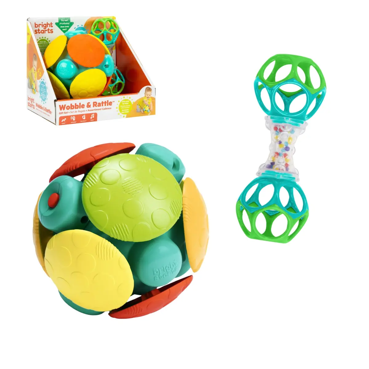 Bright Starts Wobble & Rattle Gift Set 2-Pack Baby Toys | BPA-Free, Hypoallergenic, Soft Cotton, Natural Ingredients - main product image