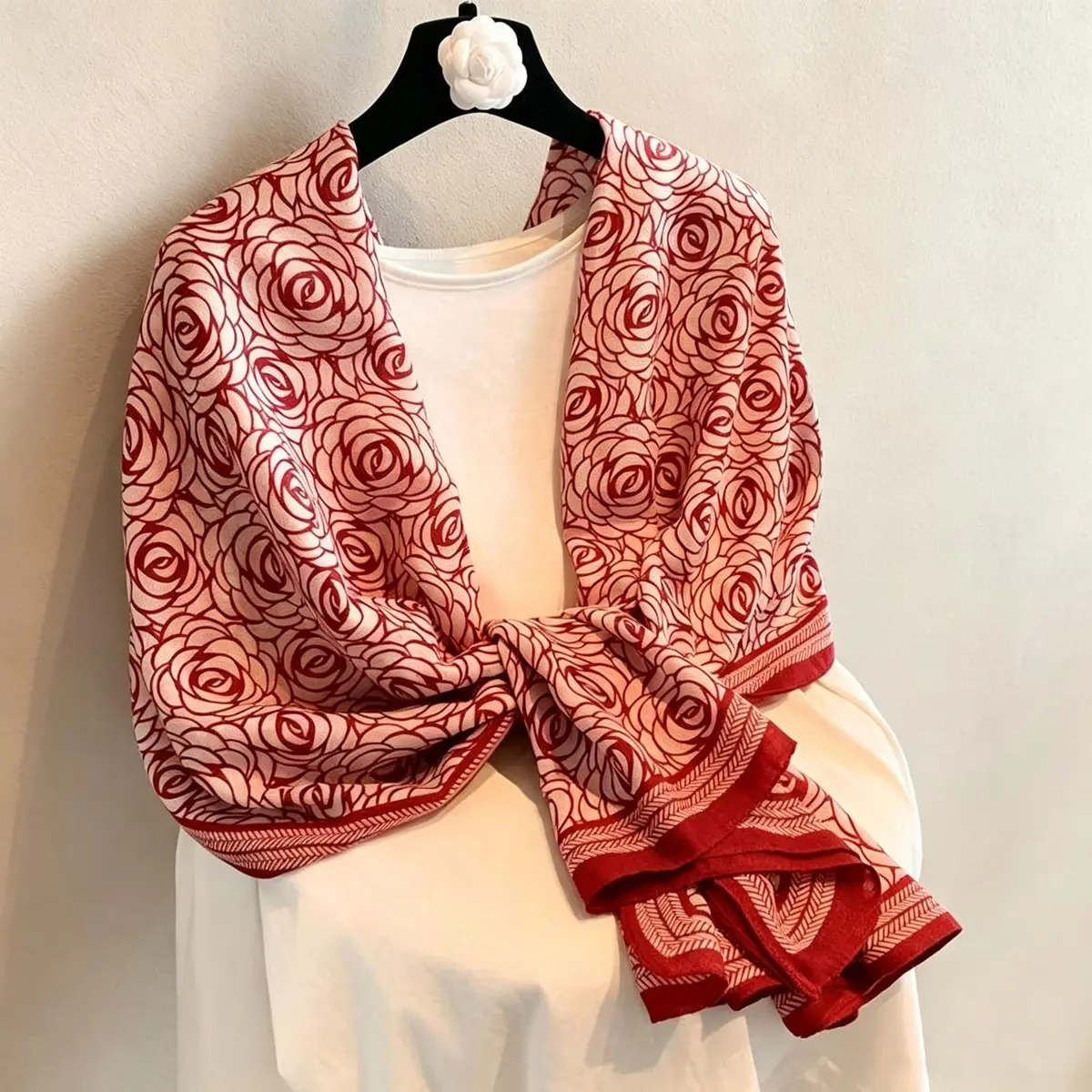 FairyCity Women's Oversized Soft Scarf Travel Shawl Wraps | Elegant Rose Pattern Linen, One Size - view 7