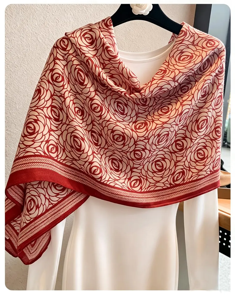 FairyCity Women's Oversized Soft Scarf Travel Shawl Wraps | Elegant Rose Pattern Linen, One Size - view 8