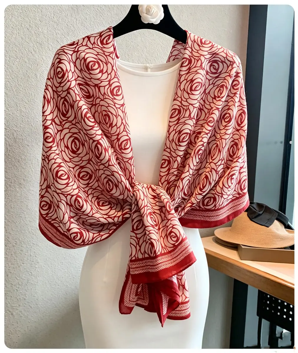 FairyCity Women's Oversized Soft Scarf Travel Shawl Wraps | Elegant Rose Pattern Linen, One Size - view 2