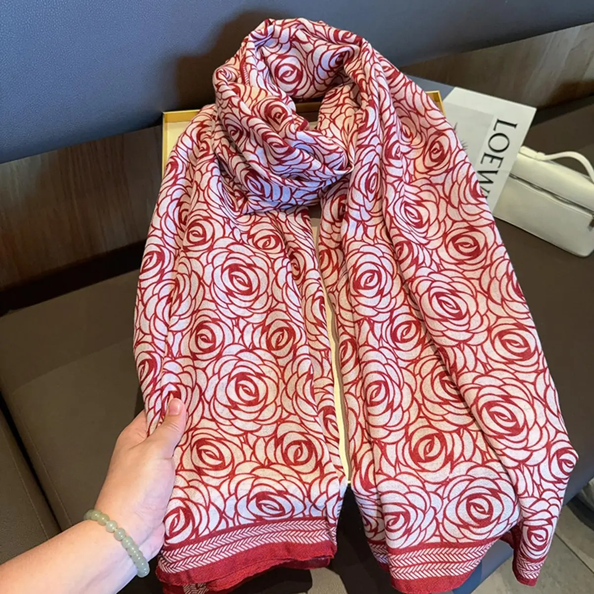 FairyCity Women's Oversized Soft Scarf Travel Shawl Wraps | Elegant Rose Pattern Linen, One Size - view 3