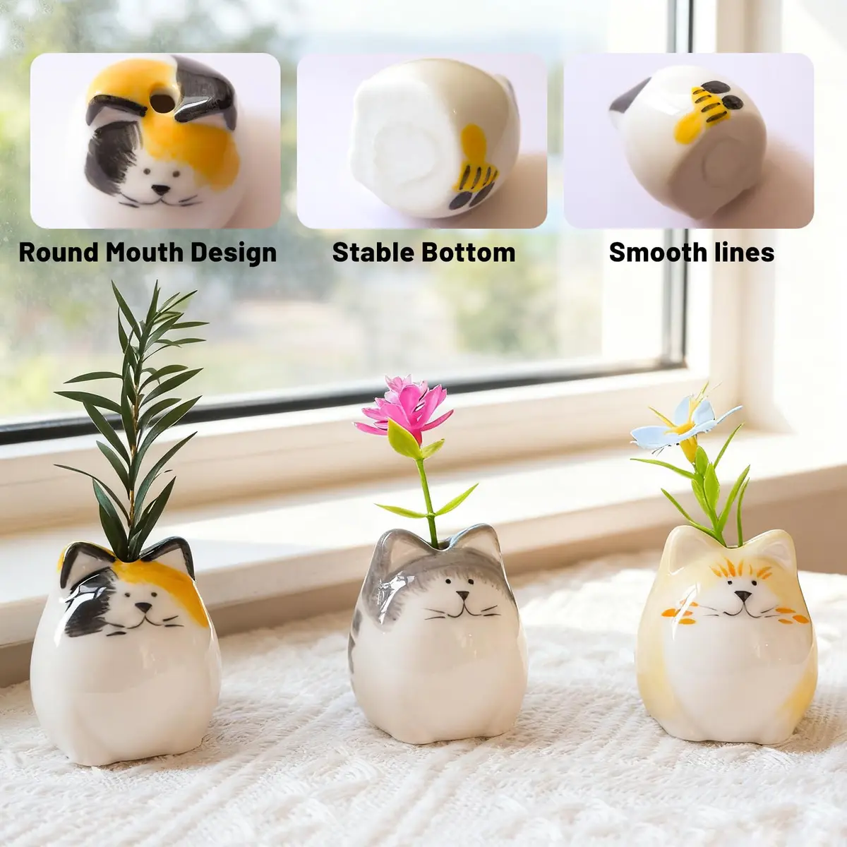 MOUGIGI Mini Flower Vases – Unique Small Cat Vase – Cute Ceramic Bud Vases | Handcrafted Art for Home & Gift - view 5