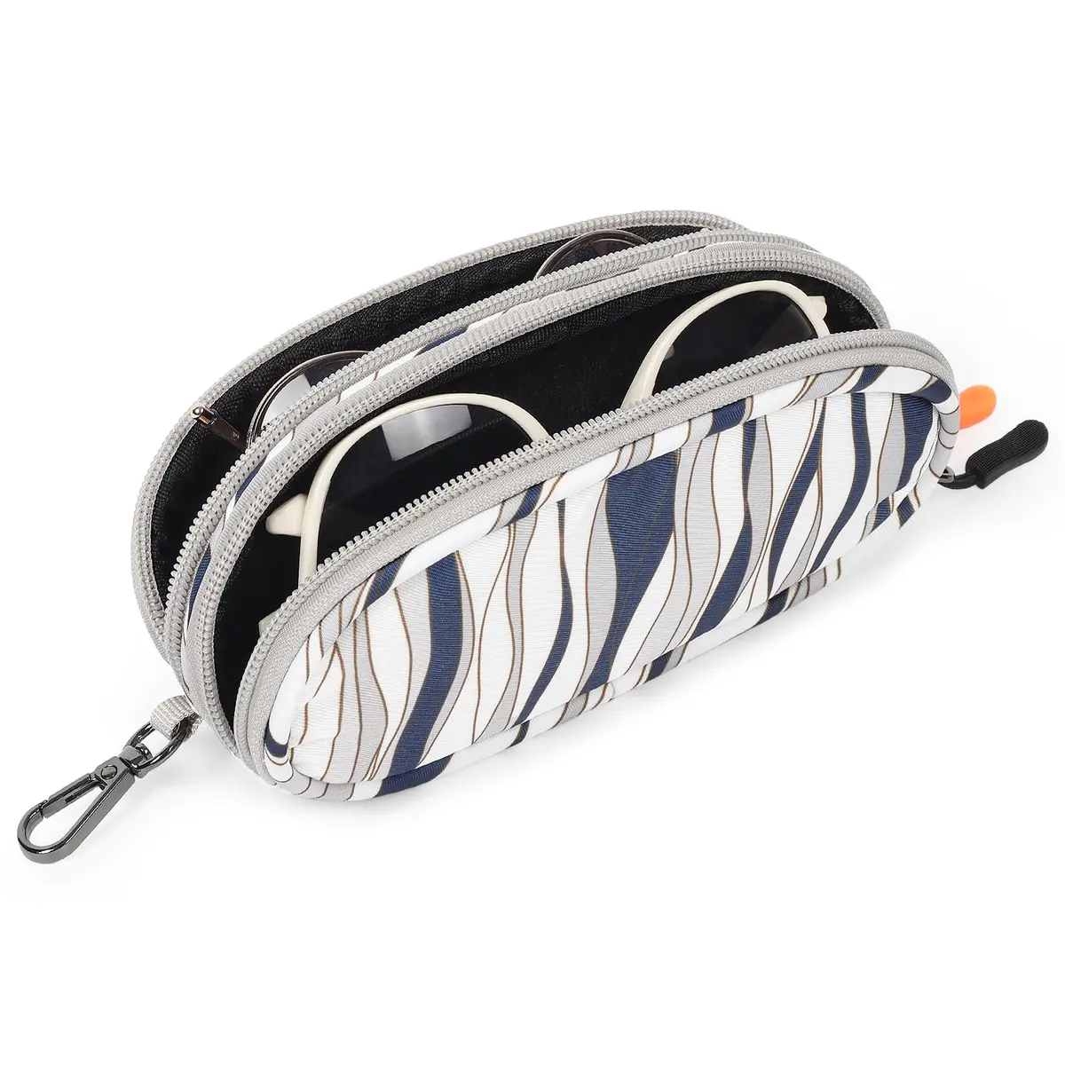 Tangoner Double Eyeglasses Case Gray Wave | Soft, Waterproof, Portable with Keychain (One Size) - main product image