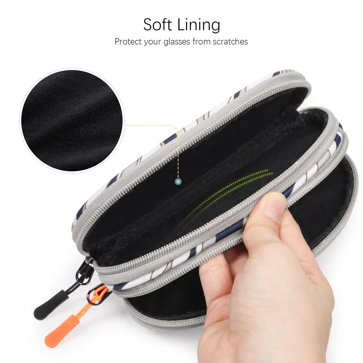 Tangoner Double Eyeglasses Case Gray Wave | Soft, Waterproof, Portable with Keychain (One Size) - view 3