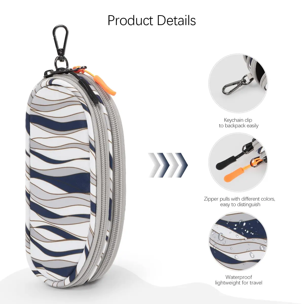 Tangoner Double Eyeglasses Case Gray Wave | Soft, Waterproof, Portable with Keychain (One Size) - view 4