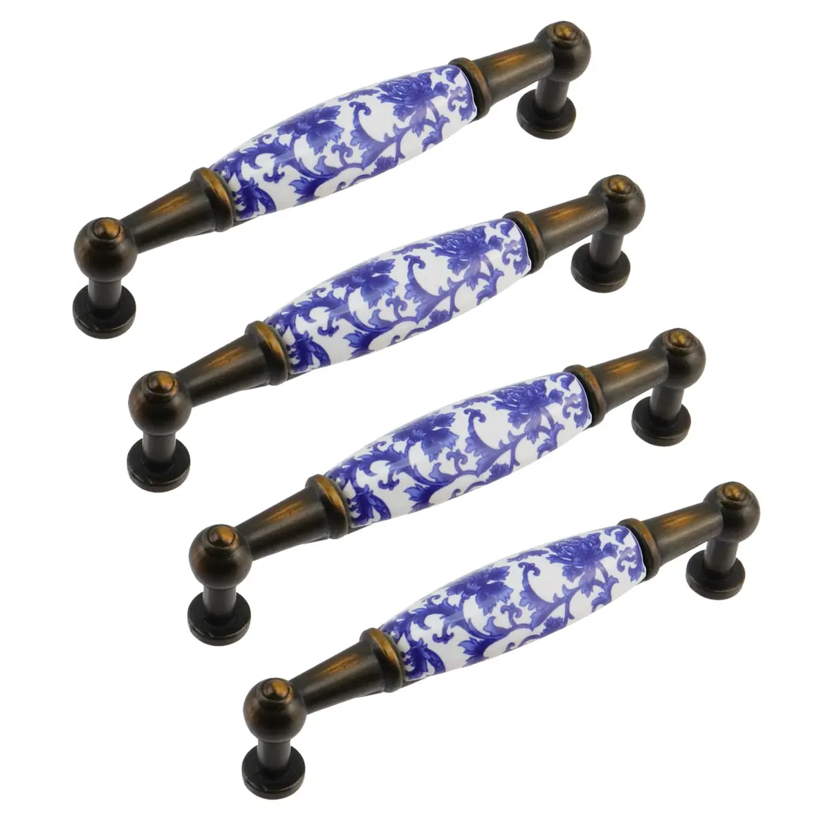 Mcredy Ceramic Cabinet Handles, Chinese-Style Blue White Porcelain, 4 Pcs | 96mm (3.78") Hole Distance - main product image