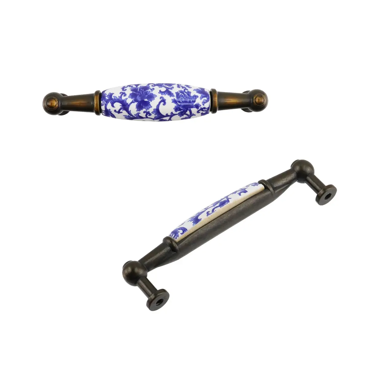 Mcredy Ceramic Cabinet Handles, Chinese-Style Blue White Porcelain, 4 Pcs | 96mm (3.78") Hole Distance - view 3