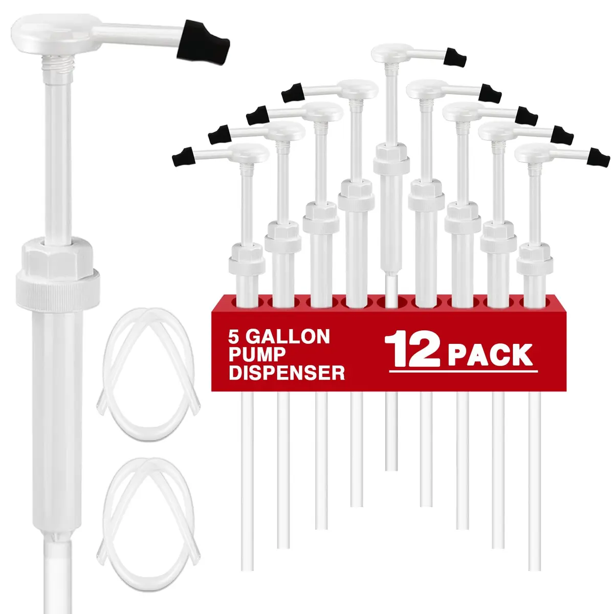 DupakSYS 12 Pack 1 oz Pump Dispenser for 5 Gallon Jugs with 50cm Extended Tube | Dispenses 30cc Per Press - main product image