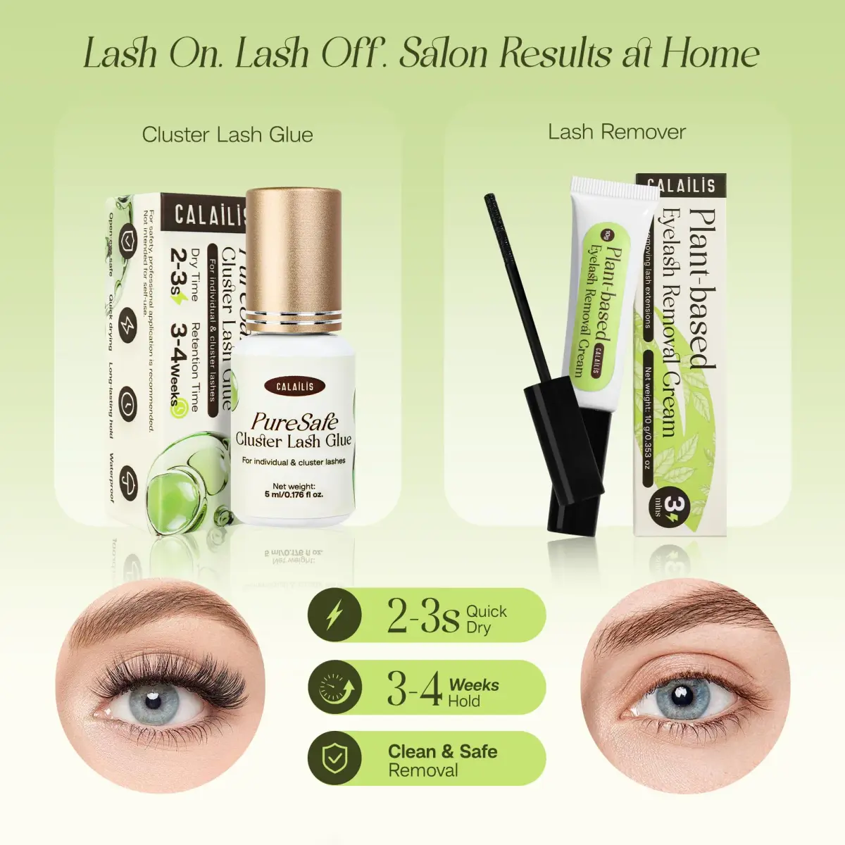 CALAILIS Lash Cluster Glue & Remover Kit | Fast Drying 2-3s, 4+ Weeks Hold, Waterproof, Aloe Vera Scent - view 2