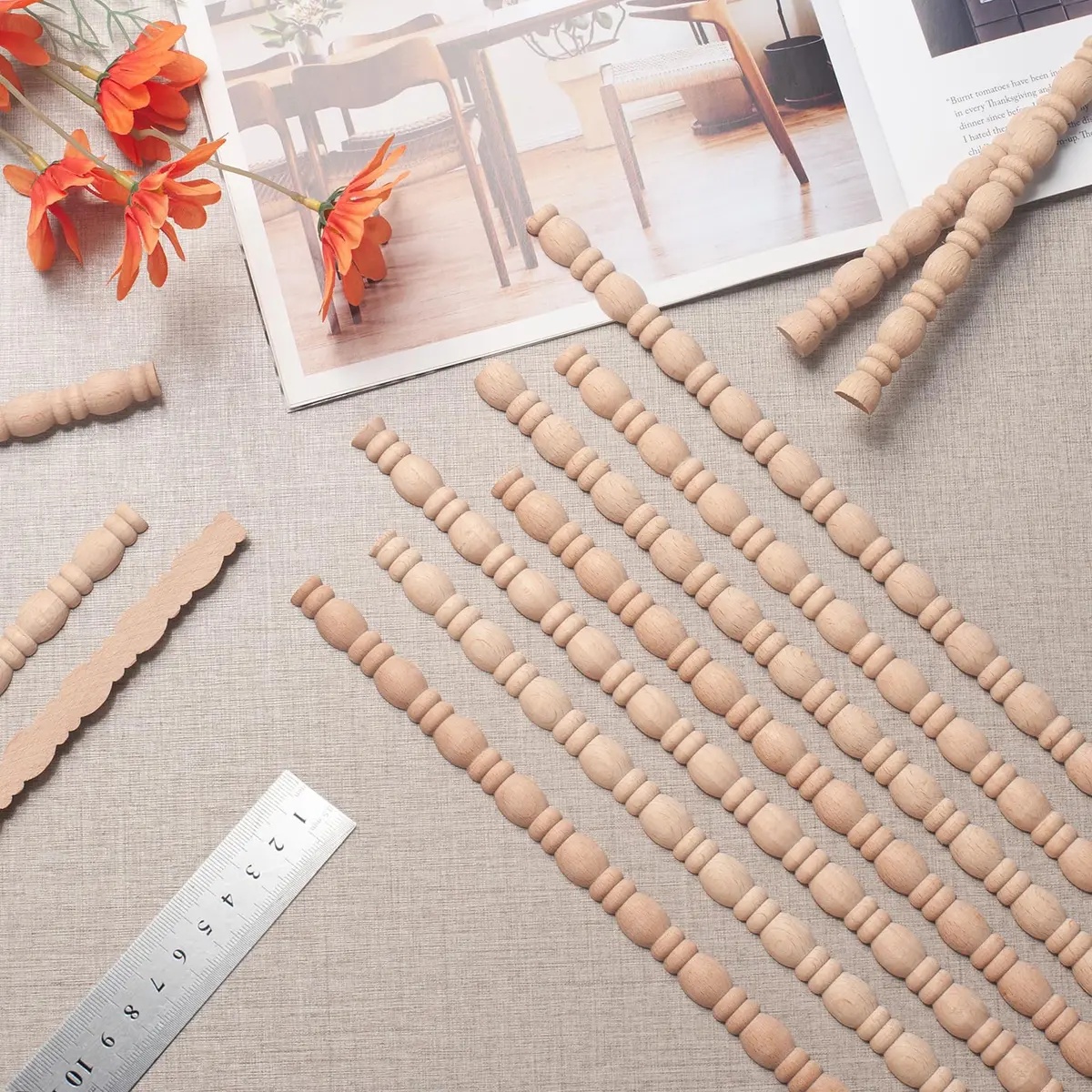 Coowayze Gourd Wood Trim Molding Decorative 12 PCS 40cm (15.8 inch) | Half Bead Design for Furniture & Walls - view 2