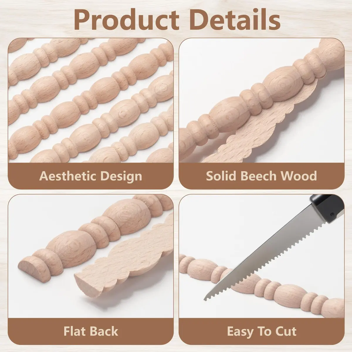 Coowayze Gourd Wood Trim Molding Decorative 12 PCS 40cm (15.8 inch) | Half Bead Design for Furniture & Walls - view 4