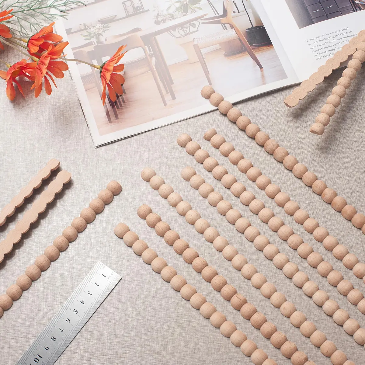 Coowayze Beaded Wood Trim Molding Decorative Strips, 12 PCS 40cm (15.8 inch) | Unfinished Beech Wood for Walls, Cabinets, Furniture - view 2