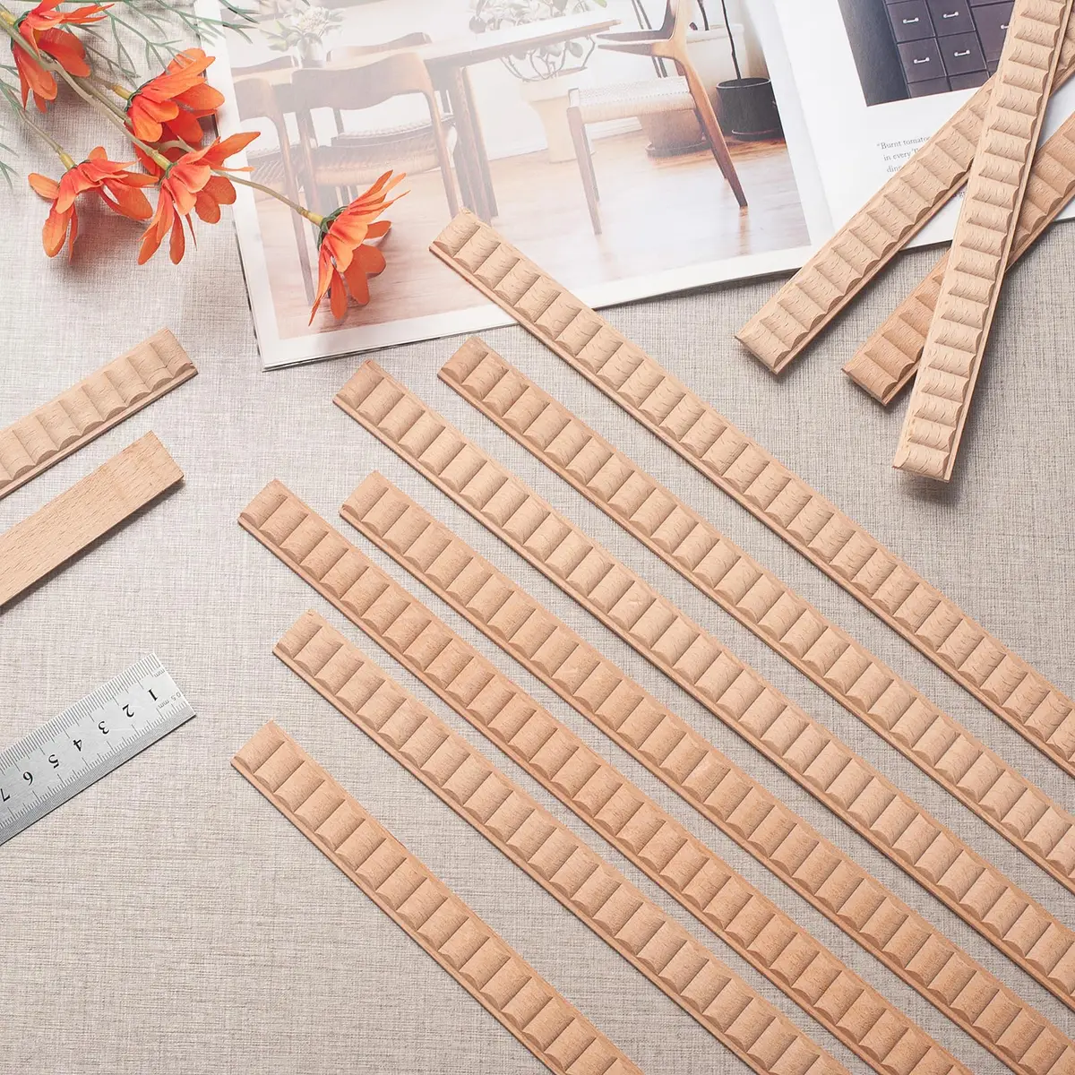 Coowayze Wavy Wood Trim Molding Decorative Strips 12 PCS 40cm (15.8 inch) | Half Bead Design for Walls, Cabinets, Furniture - view 2