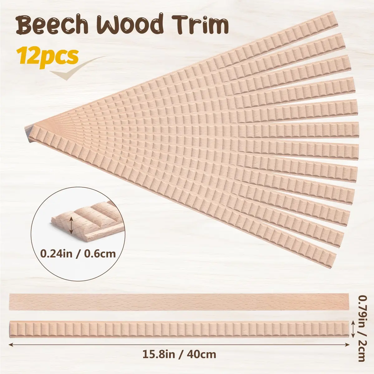 Coowayze Wavy Wood Trim Molding Decorative Strips 12 PCS 40cm (15.8 inch) | Half Bead Design for Walls, Cabinets, Furniture - view 3