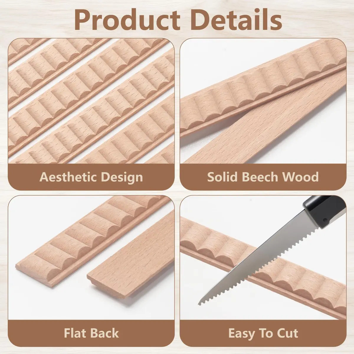 Coowayze Wavy Wood Trim Molding Decorative Strips 12 PCS 40cm (15.8 inch) | Half Bead Design for Walls, Cabinets, Furniture - view 4