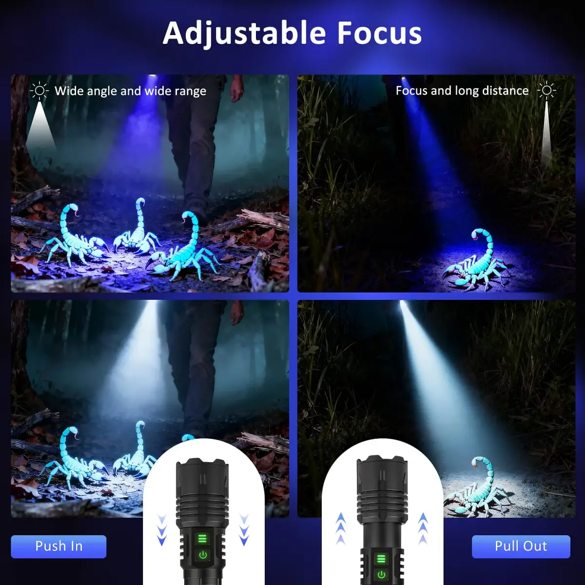 LUXNOVAQ 2-in-1 UV & LED Flashlight 30W, 19.2cm (7.56in) | Rechargeable, Zoomable, IPX6 Waterproof - view 2