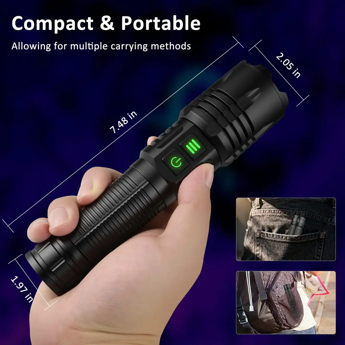 LUXNOVAQ 2-in-1 UV & LED Flashlight 30W, 19.2cm (7.56in) | Rechargeable, Zoomable, IPX6 Waterproof - view 4