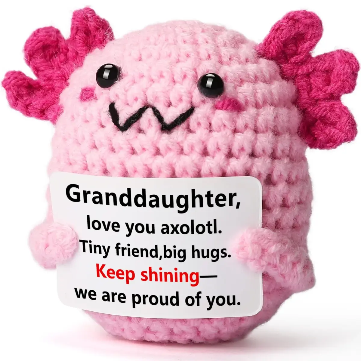 WEYON Mini Crochet Axolotl Plush 2 inches (W) x 3 inches (L) x 2 inches (H) | Granddaughter Gift with Proud Message - main product image