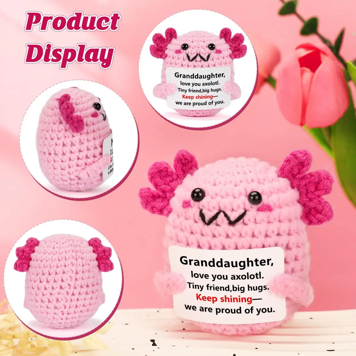 WEYON Mini Crochet Axolotl Plush 2 inches (W) x 3 inches (L) x 2 inches (H) | Granddaughter Gift with Proud Message - view 4