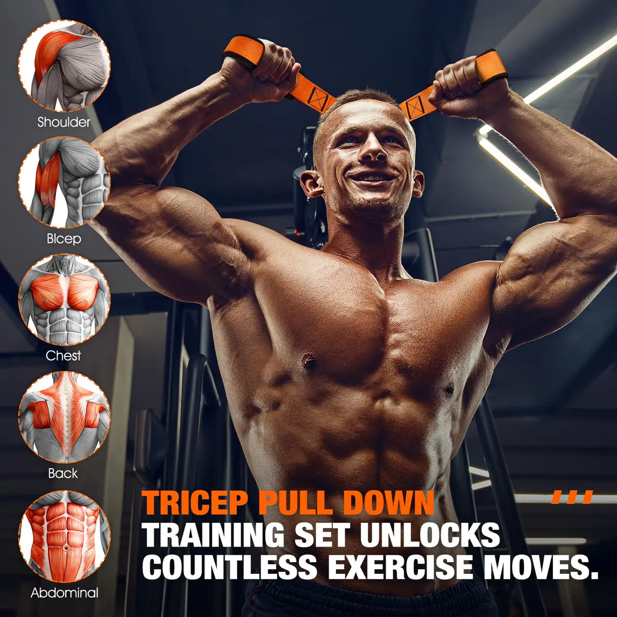 HOXWC Home Gym Equipment, Heavy Resistance Bands with Handles, Bicep & Tricep Workout, Pull Down Attachment, Best Replacement for Lift Pulley System (35-135 lbs) - view 3