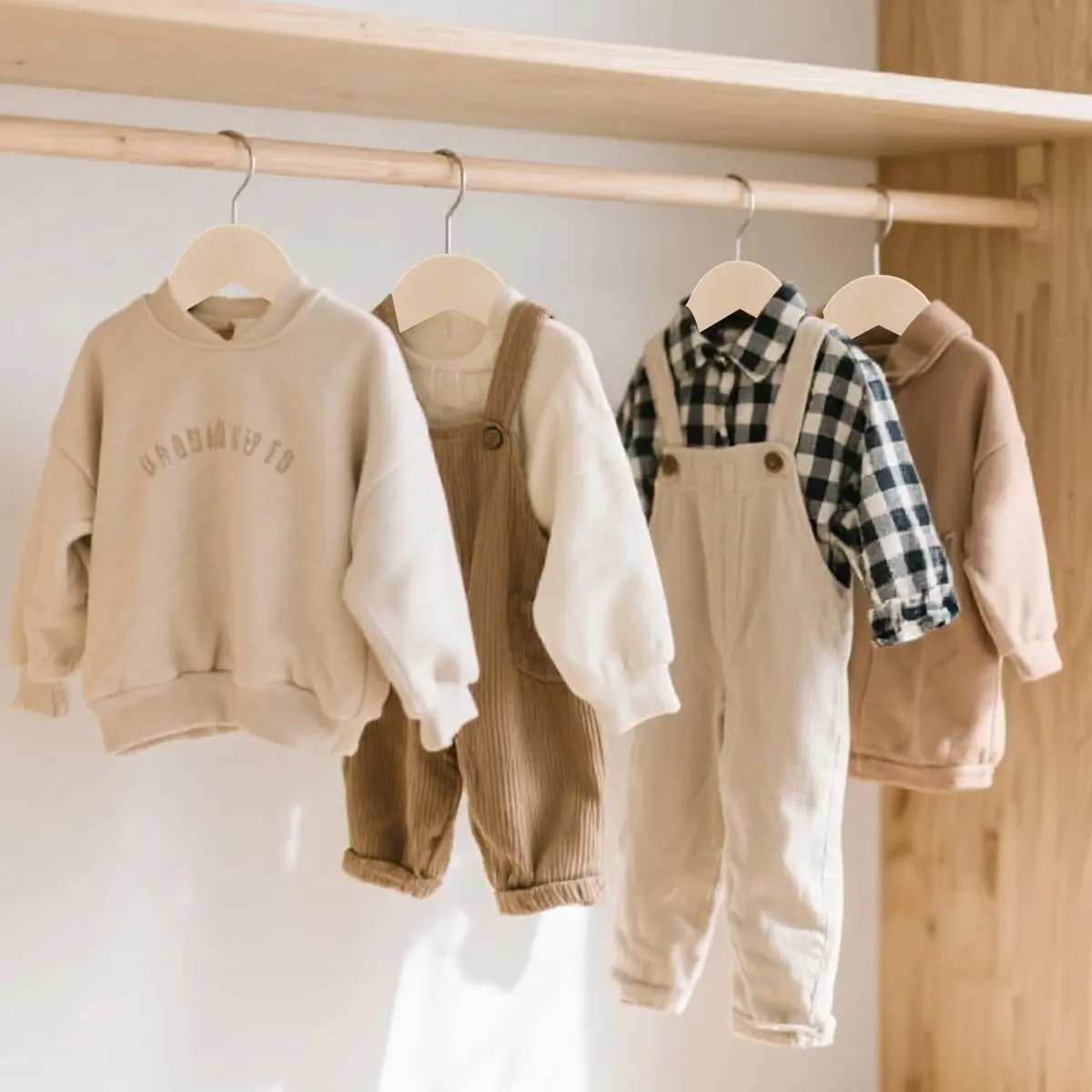 BP4U Kids Wooden Hangers with Pants Bar, Natural, 12-Pack | Space-Saving Child-Size Wooden Hangers - view 7