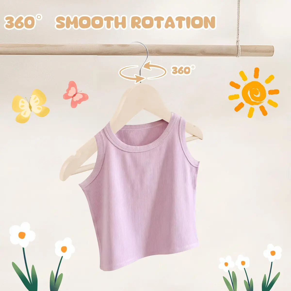 BP4U Kids Wooden Hangers with Pants Bar, Natural, 12-Pack | Space-Saving Child-Size Wooden Hangers - view 3