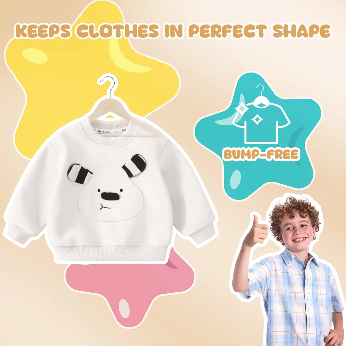 BP4U Kids Wooden Hangers with Pants Bar, Natural, 24-Pack | Space-Saving Child-Size Wooden Closet Organizers - view 5