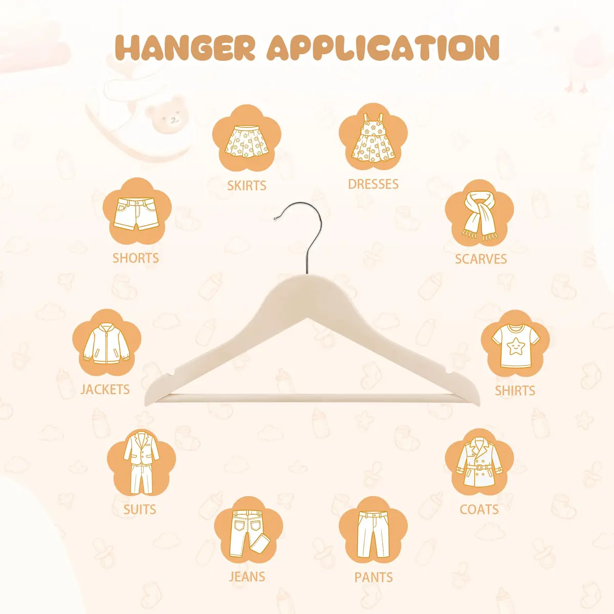 BP4U Kids Wooden Hangers with Pants Bar, Natural, 24-Pack | Space-Saving Child-Size Wooden Closet Organizers - view 6