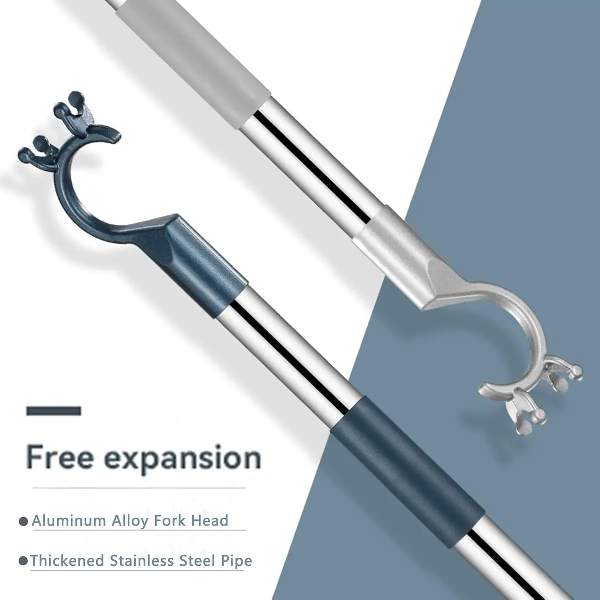 asunflower Extendable Clothes Pole Hook Gray 98cm-160cm (38.6"-63") | Heavy Duty Stainless Steel Reacher for Closets & Shelves - view 6
