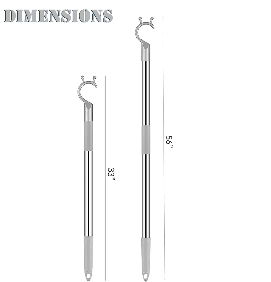 asunflower Extendable Clothes Pole Hook Gray 98cm-160cm (38.6"-63") | Heavy Duty Stainless Steel Reacher for Closets & Shelves - view 2