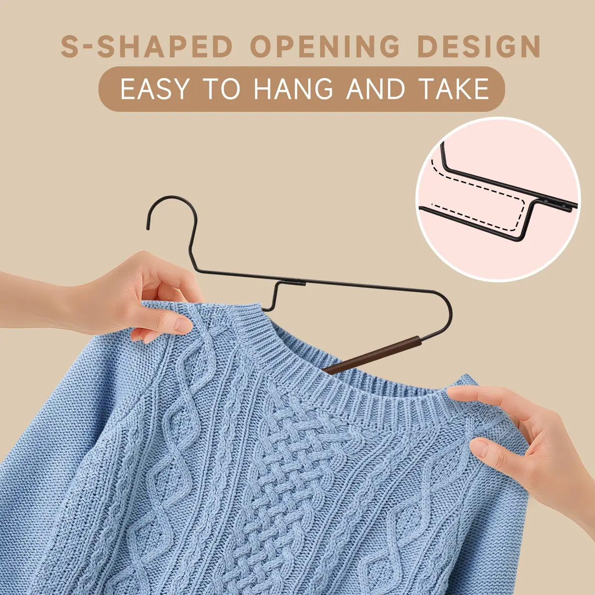 BP4U Wire Hangers with S-Shaped Neckline Saver, Black, 24-Pack | Space-Saving & Durable - view 4