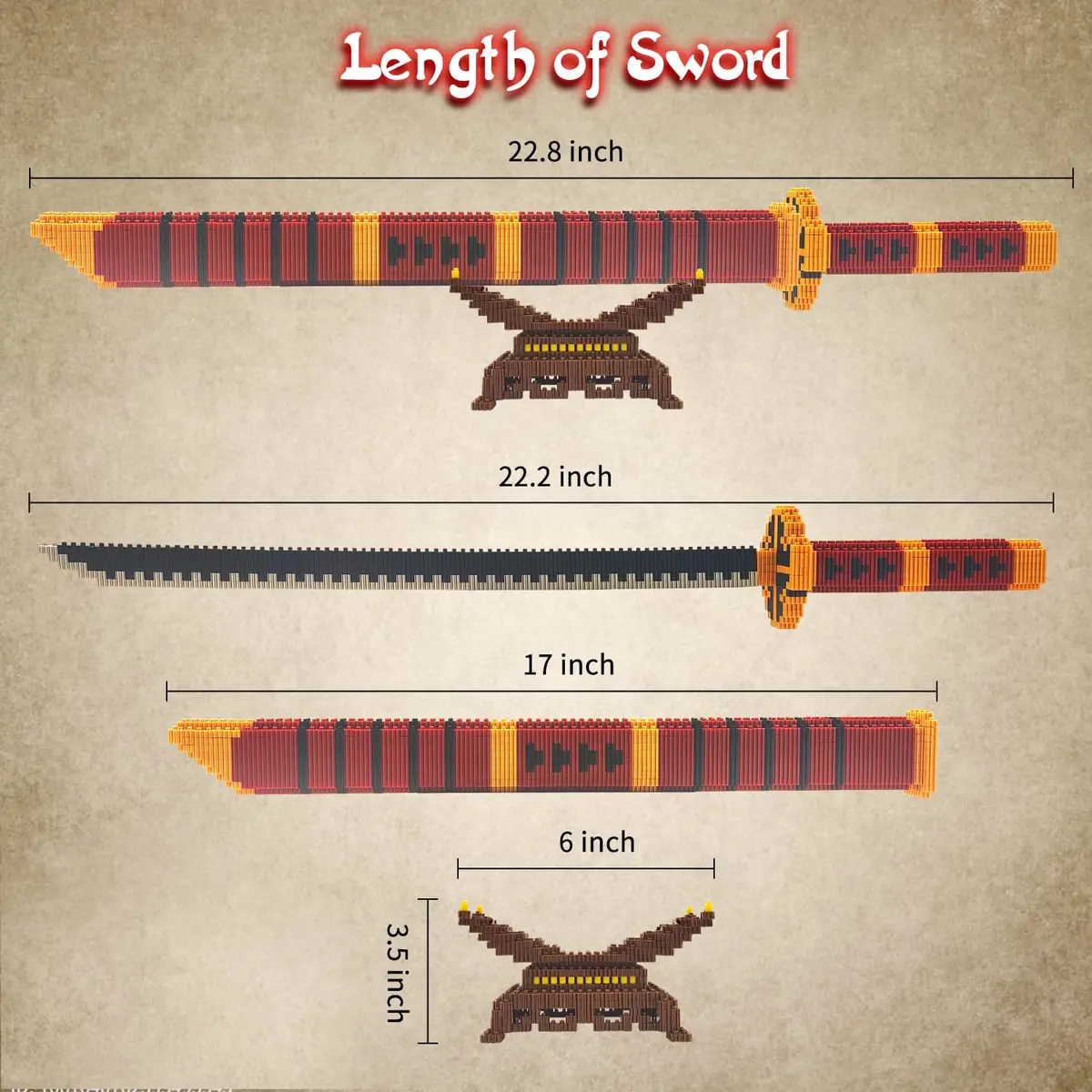 Beego Red Yamato Katana Sword Building Set 1270 Pieces | Educational STEM Toy for Teens & Adults - view 4