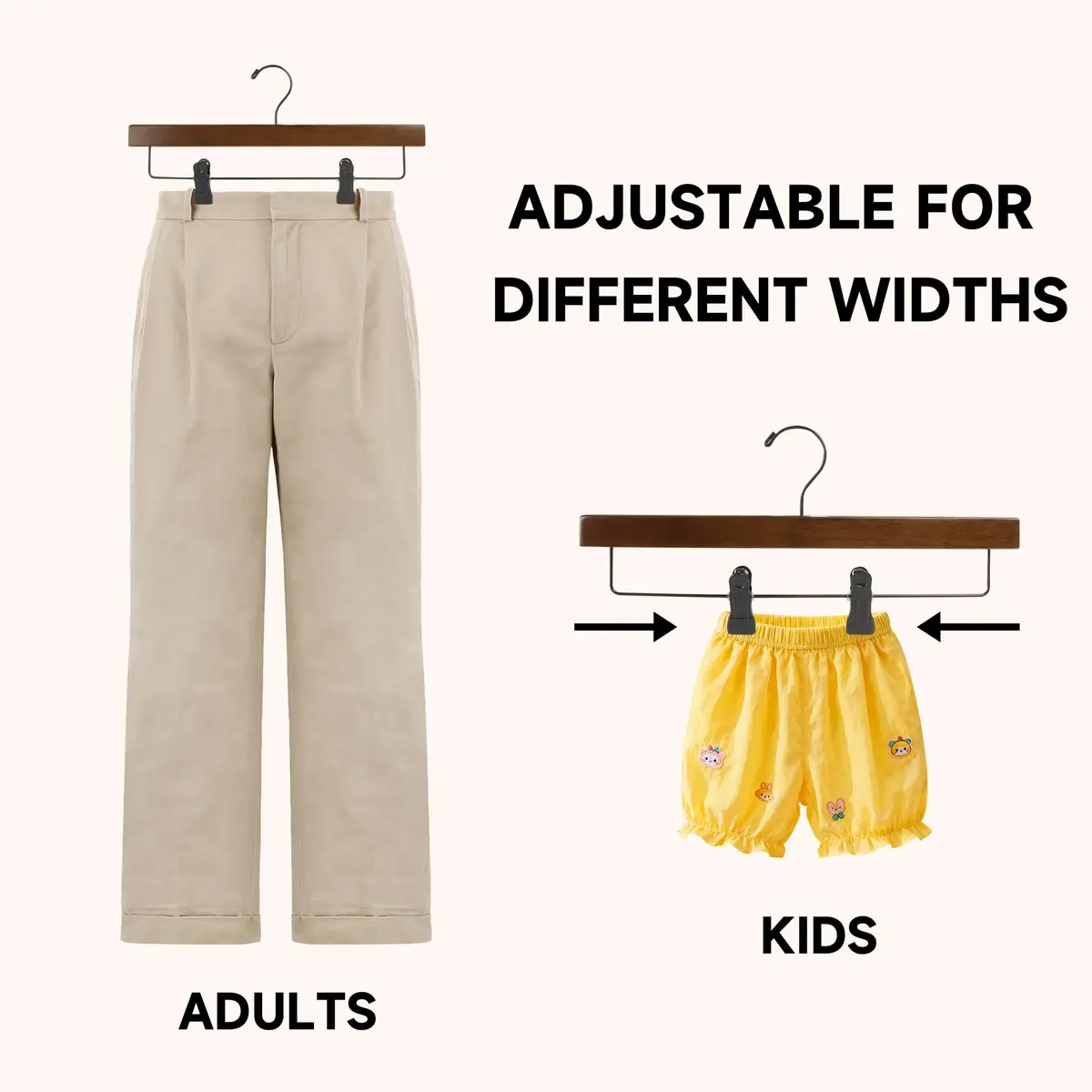BP4U 14" Wood Pants Hangers with Adjustable Non-Slip Clips Walnut | Space Saving & Durable - view 5