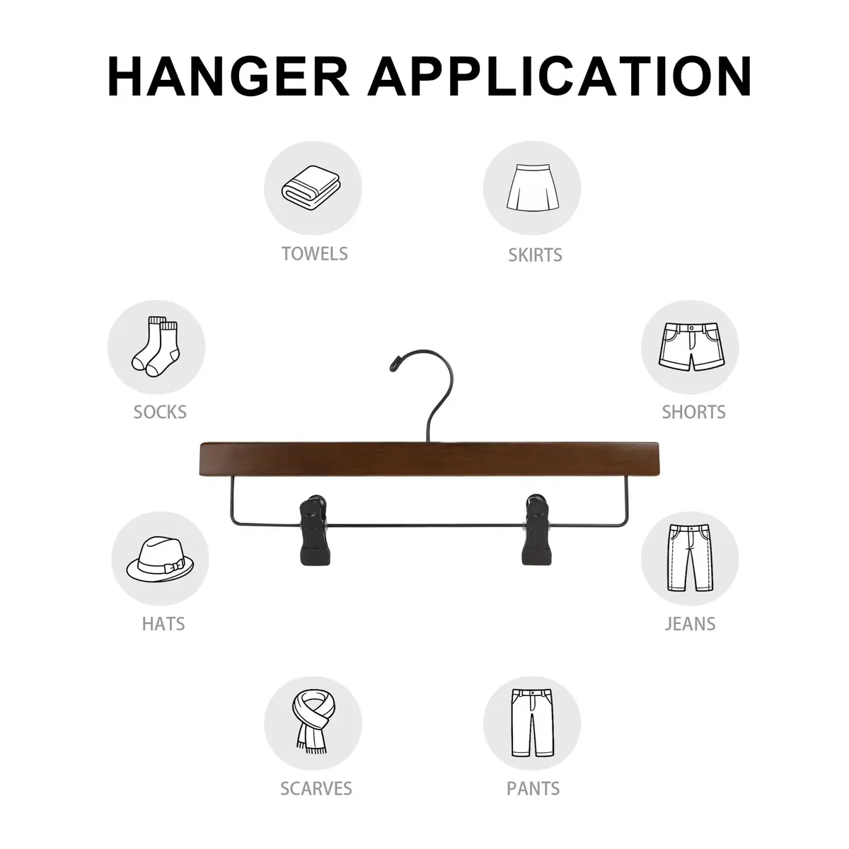 BP4U 14" Wood Pants Hangers with Adjustable Non-Slip Clips Walnut | Space Saving & Durable - view 6