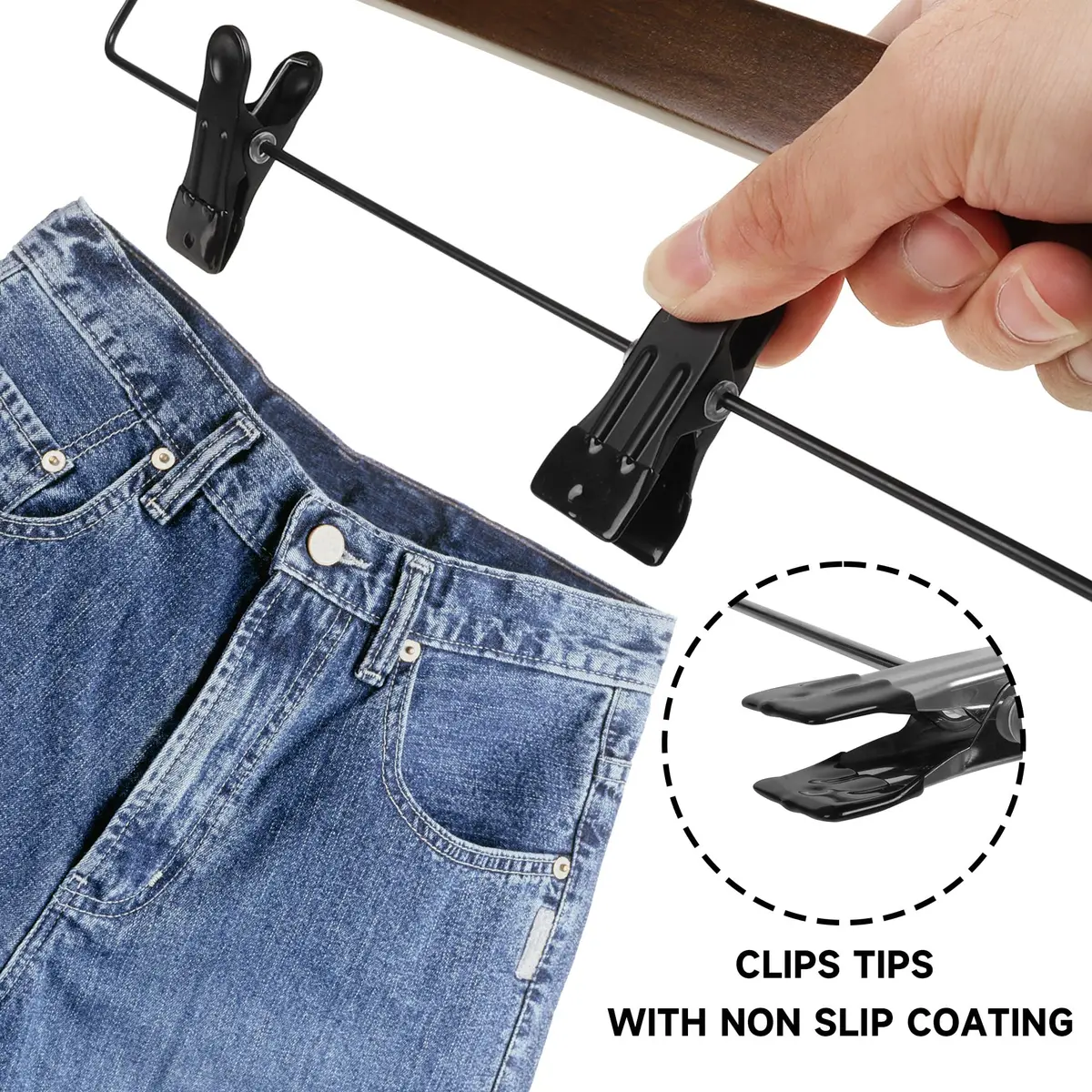 BP4U 14" Wood Pants Hangers with Adjustable Non-Slip Clips Walnut | Space Saving & Durable - view 4