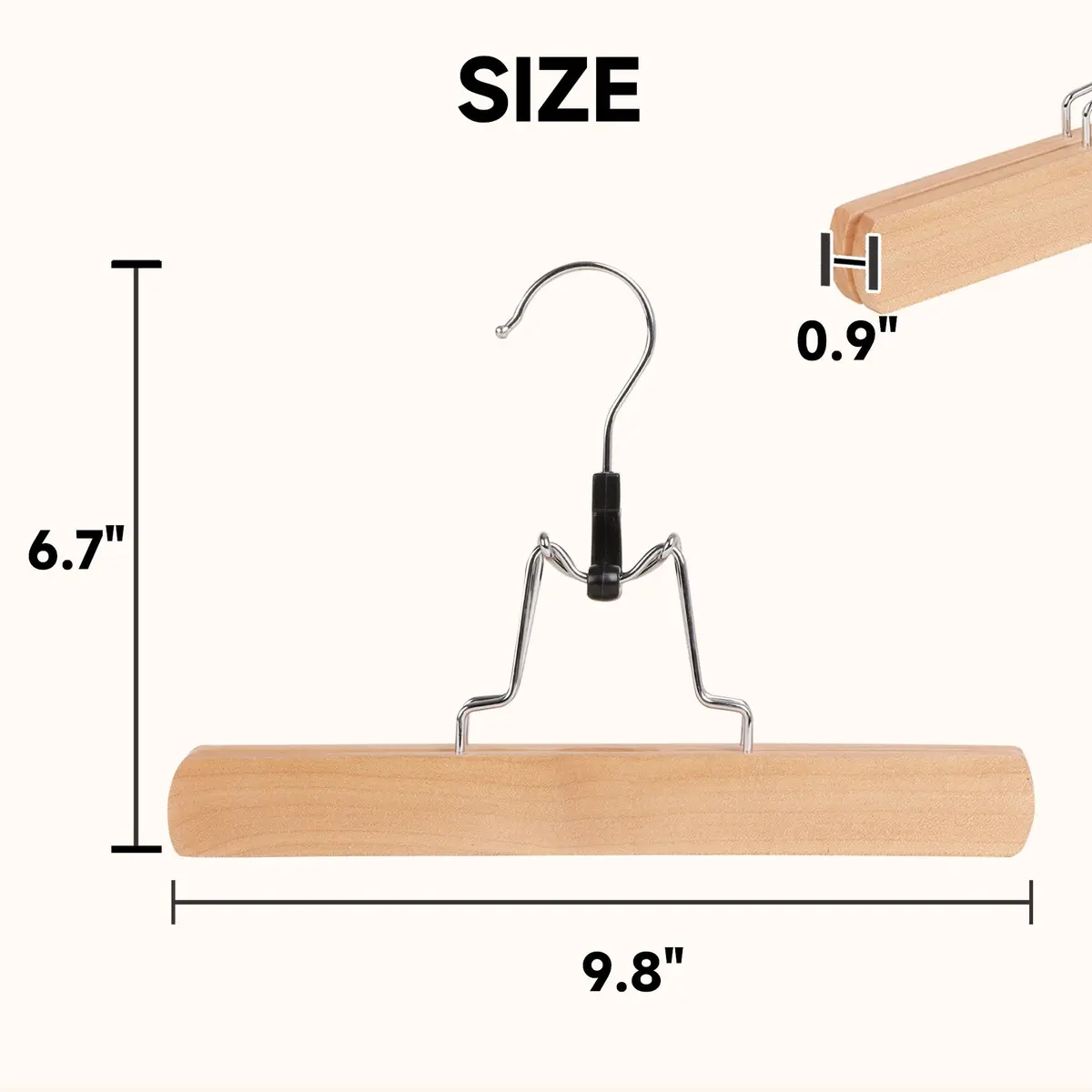 BP4U Wooden Non Slip Pants Hangers with Soft Felt Lining 9.8" | Space-Saving, Durable & Gentle on Fabrics - view 2
